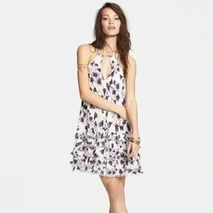 Free People Intimately Floral Feather Purple White Mini Dress Size Small